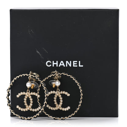 Chanel Lambskin Crystal Pearl CC Drop Earrings Gold Black 5 of 5