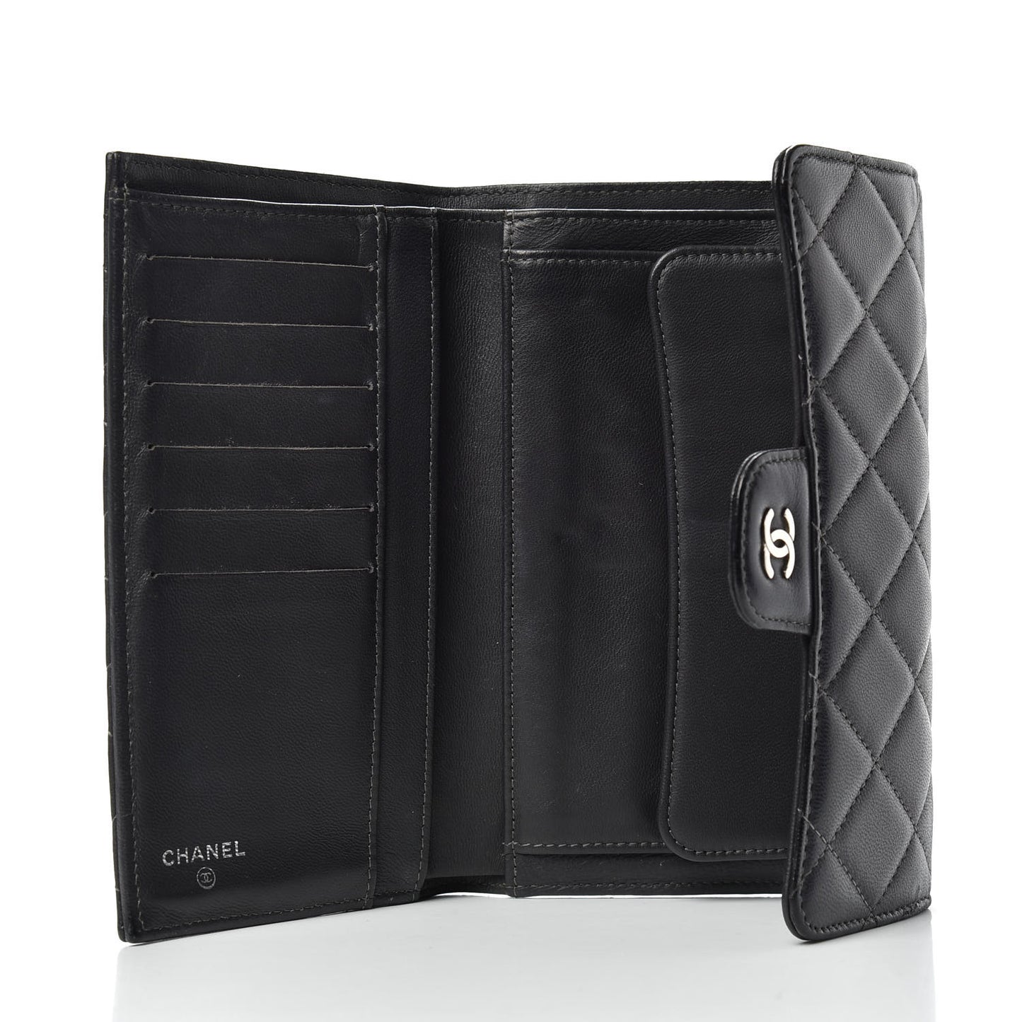 Lambskin Quilted Large Flap Wallet Black