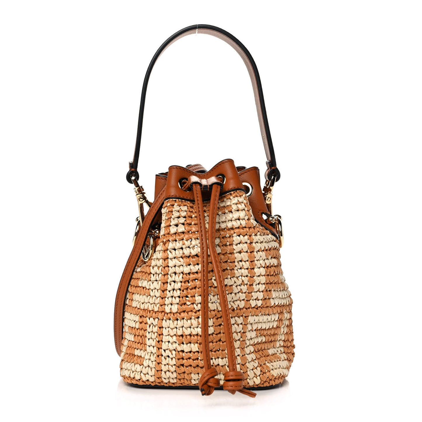 Raffia Vitello Seta F is Fendi FF Woven Mini Mon Tresor Bucket Bag Brick Natural