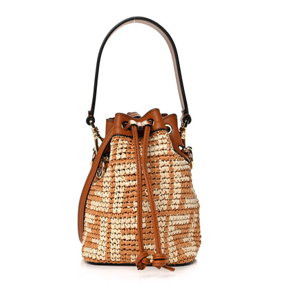 Fendi Raffia Vitello Seta F is Fendi FF Woven Mini Mon Tresor Bucket Bag Brick Natural 1 of 10
