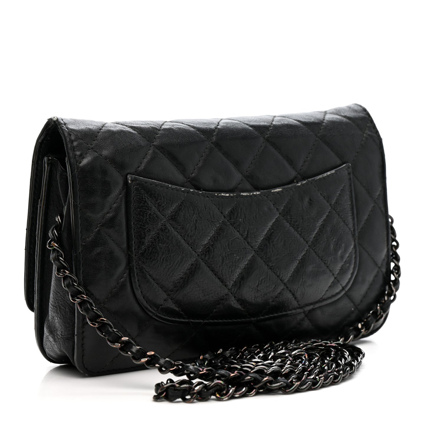 Crumpled Calfskin Quilted Wallet On Chain WOC So Black