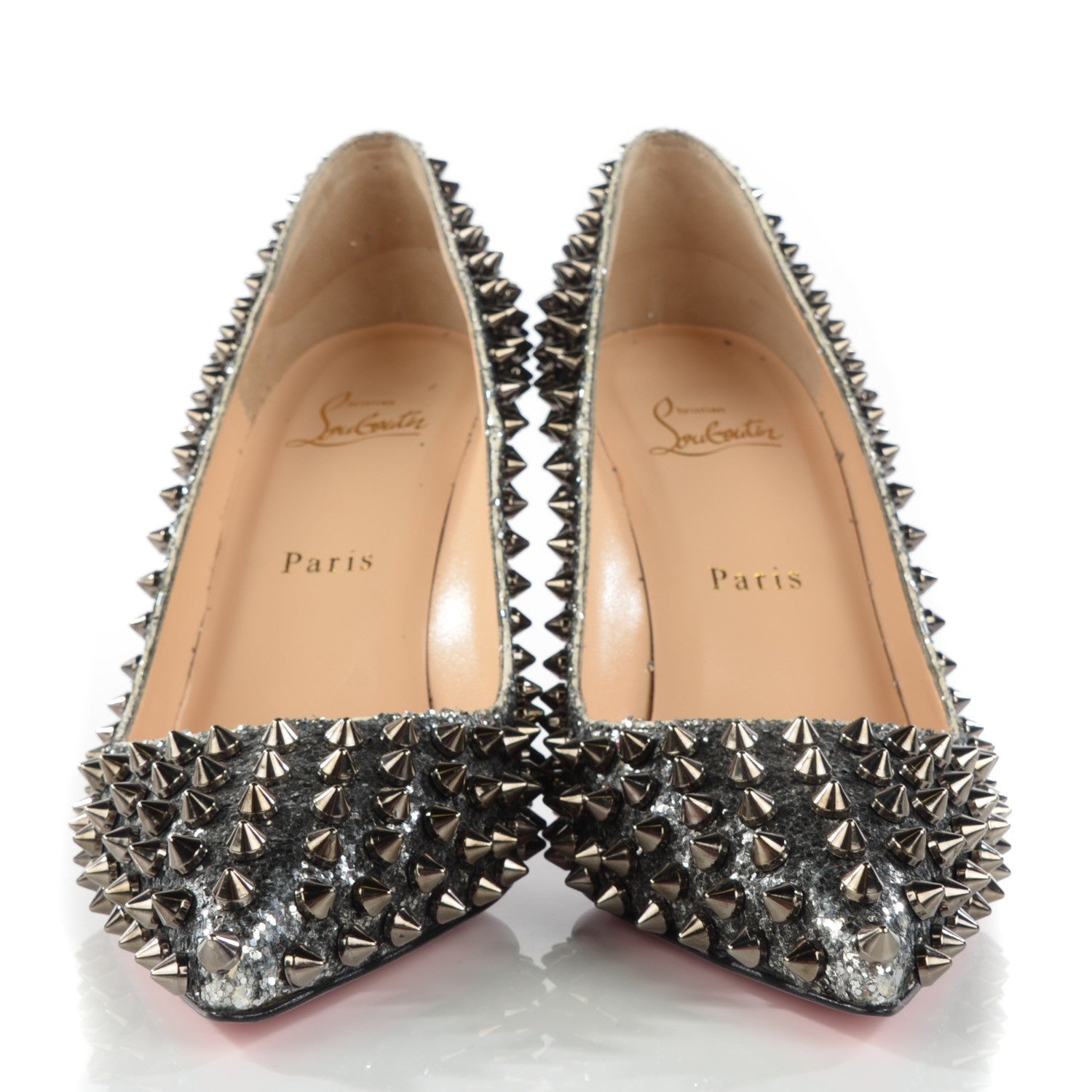 Christian Louboutin Glitter Pigalle Spikes 100 Pumps 38.5 Silver Gun Metal 2 of 7
