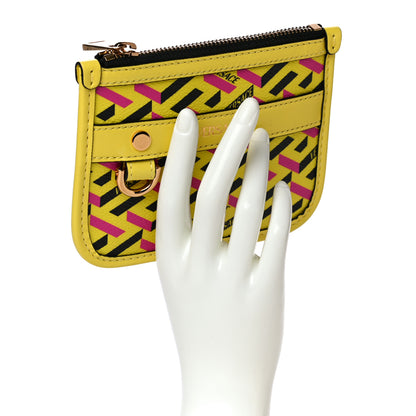Versace Coated Canvas Calfskin La Greca Modular Zip Pouch Yellow Pink 2 of 9