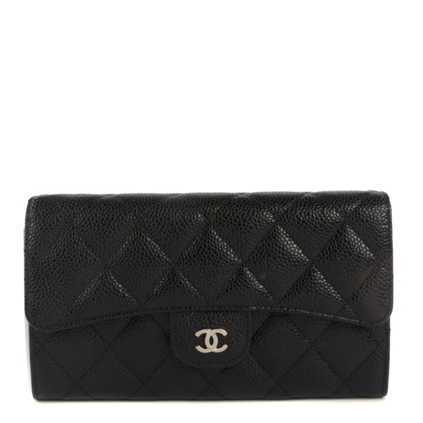 Caviar Quilted Large Flap Wallet Black