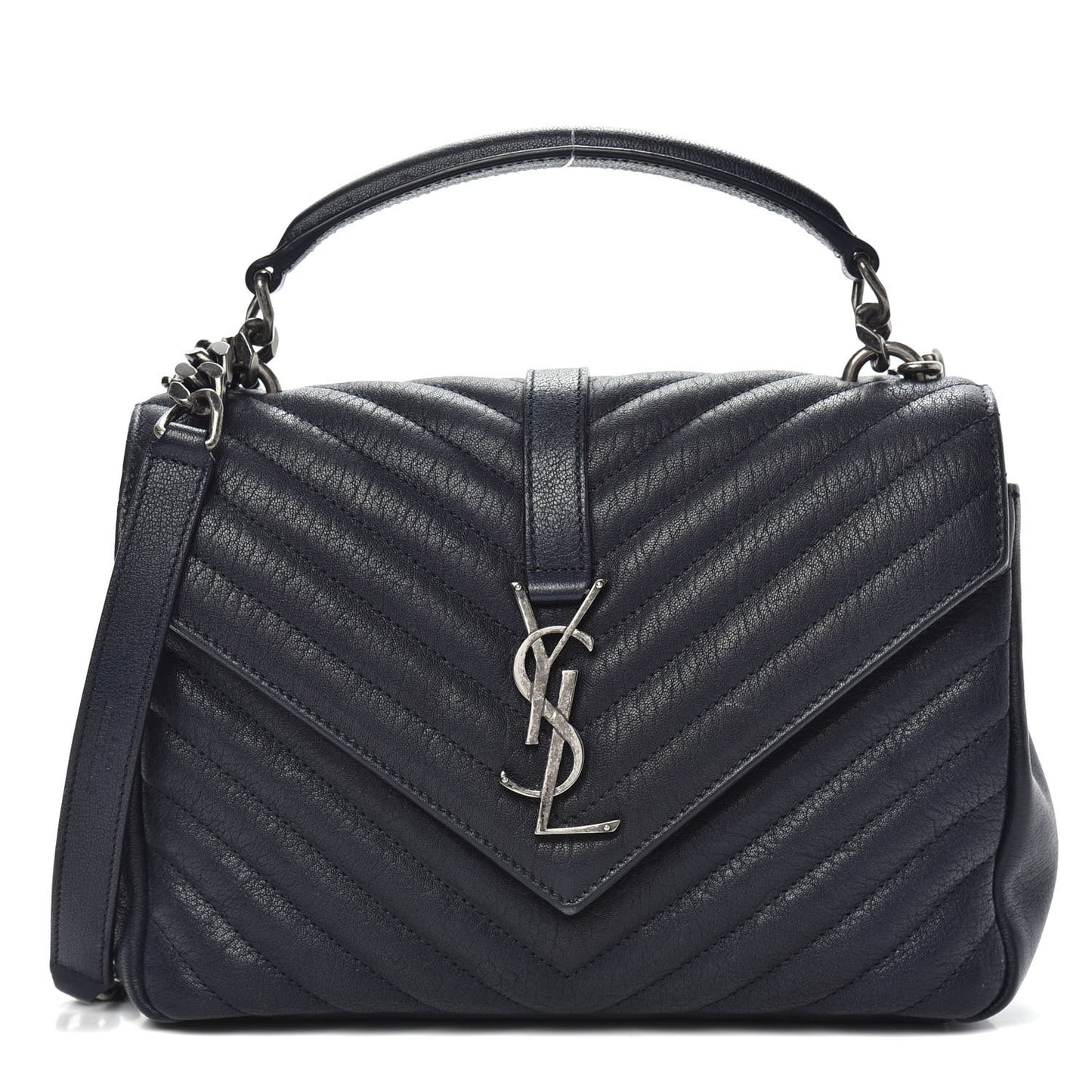 Sheepskin Matelasse Chevron Monogram Medium College Bag Deep Marine