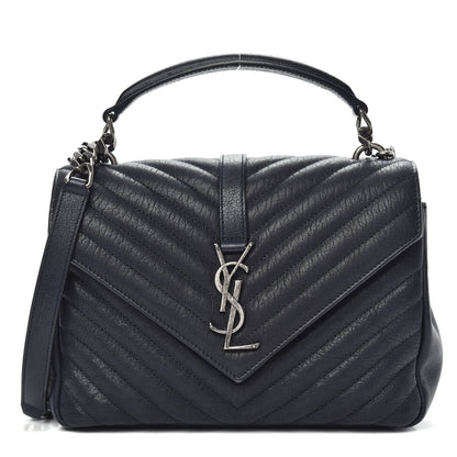 Saint Laurent Sheepskin Matelasse Chevron Monogram Medium College Bag Deep Marine 1 of 13