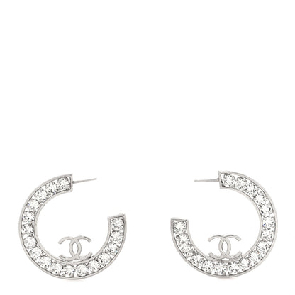 Chanel Metal Crystal CC XL Hoop Earrings Silver 1 of 4
