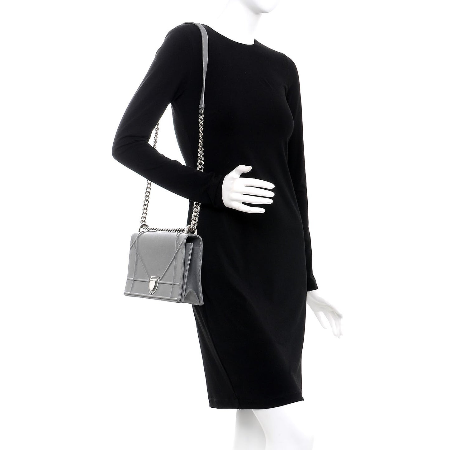 Grained Calfskin Medium Diorama Flap Bag Gris