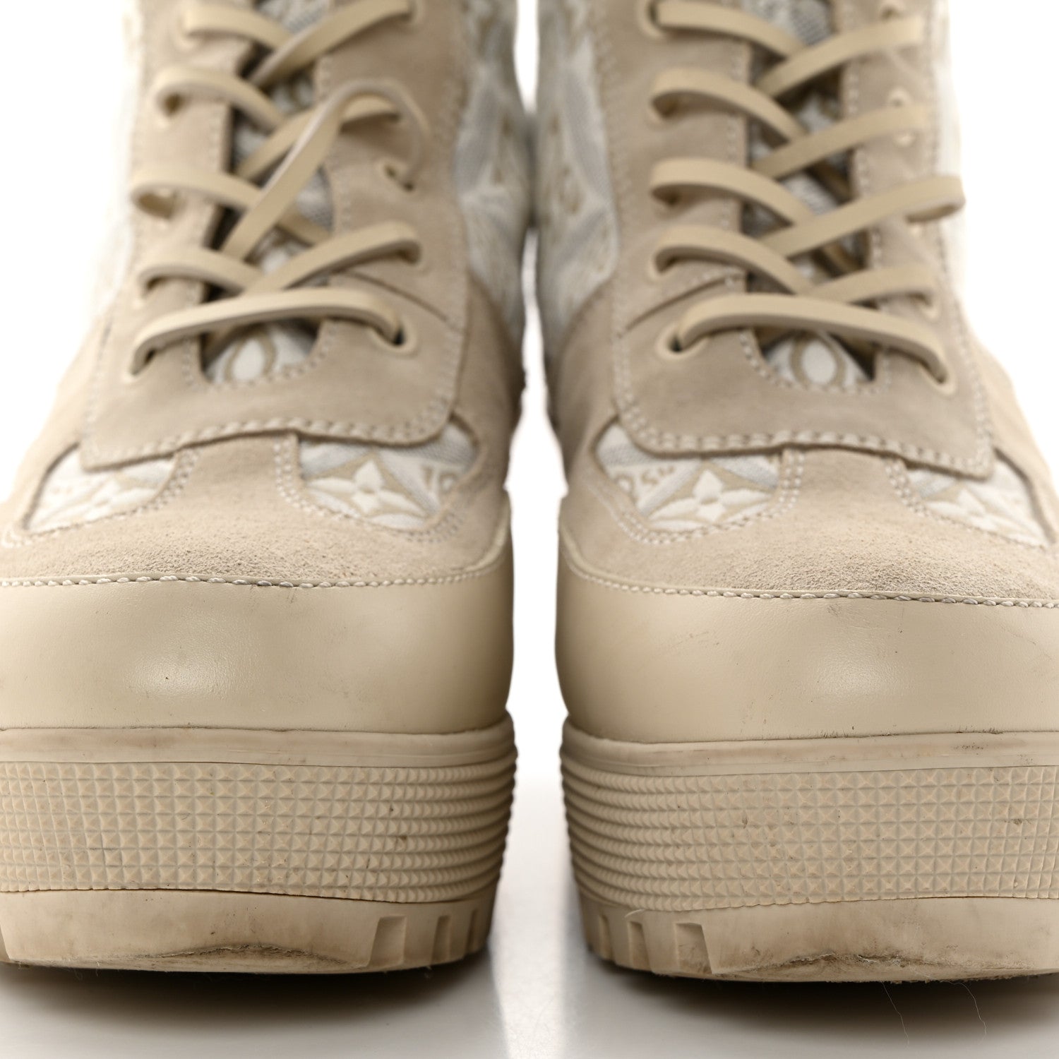 Louis Vuitton Suede Calfskin Jacquard Since 1854 Laureate Platform Desert Boots 40 Beige 9 of 10