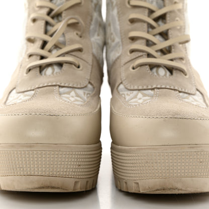 Louis Vuitton Suede Calfskin Jacquard Since 1854 Laureate Platform Desert Boots 40 Beige 9 of 10