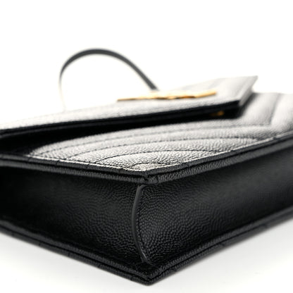 Saint Laurent Grain De Poudre Matelasse Chevron Monogram Envelope Chain Wallet Black 8 of 10