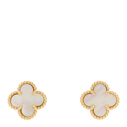 Van Cleef & Arpels 18K Yellow Gold Mother of Pearl Sweet Alhambra Earrings 1 of 4