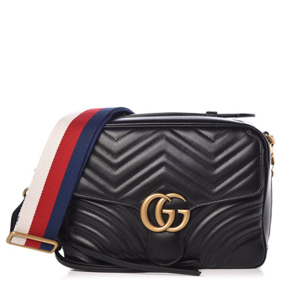 Gucci Calfskin Matelasse Sylvie Web Small GG Marmont Top Handle Shoulder Bag Black 1 of 7