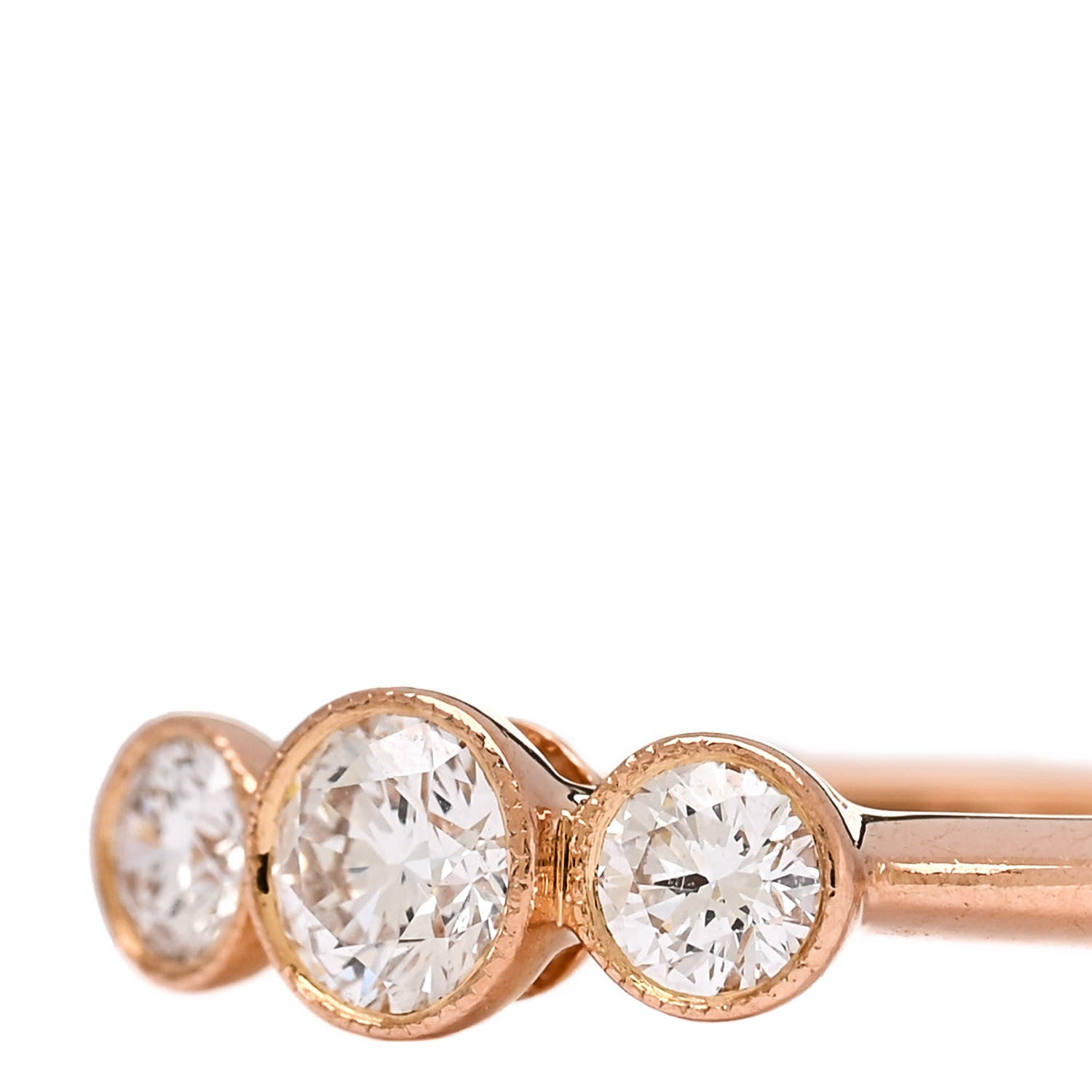 Tiffany 18K Rose Gold Diamond Three Stone Milgrain Ring 48 4.5 5 of 7