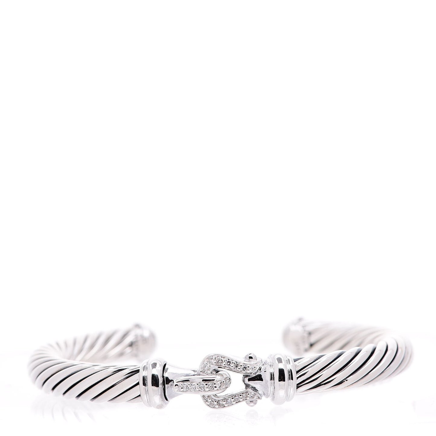 Sterling Silver Diamond 7mm Cable Buckle Cuff Bracelet
