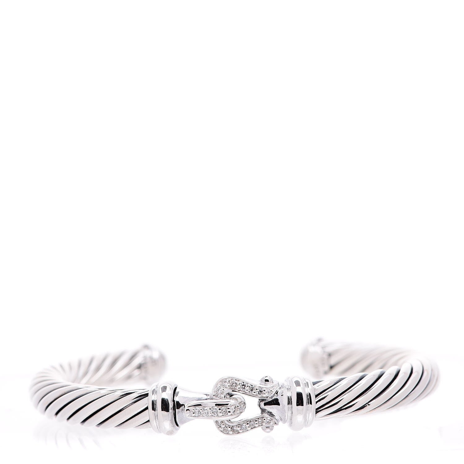 David Yurman Sterling Silver Diamond 7mm Cable Buckle Cuff Bracelet 1 of 7