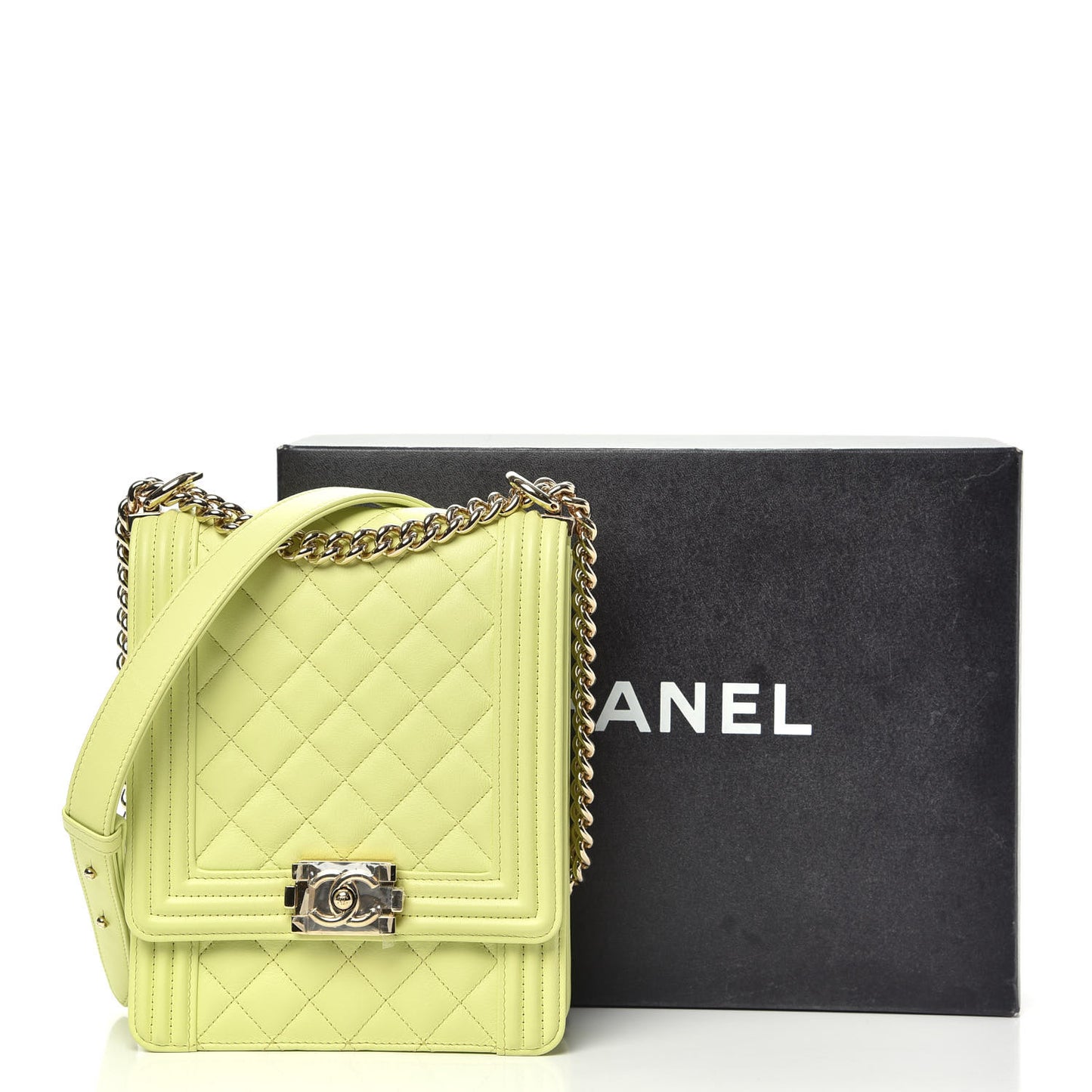 Calfskin Quilted North South Boy Flap Light Green