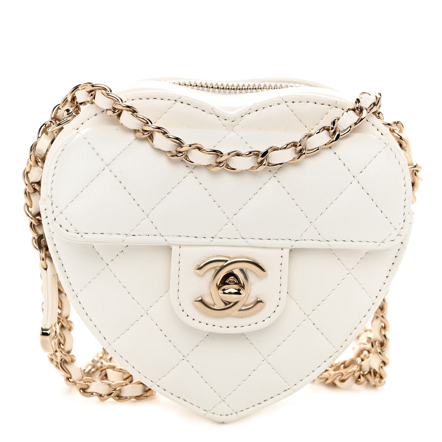 Lambskin Quilted CC In Love Heart Clutch With Chain White