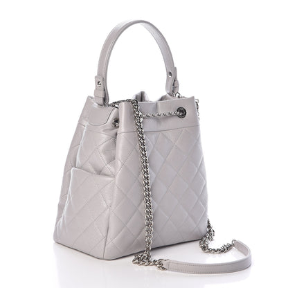 Chanel Grained Calfskin Quilted Medium CC Chain Bucket Drawstring Bag Light Grey 3 of 10