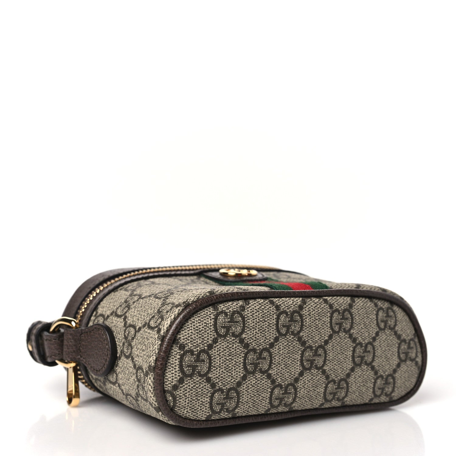 Gucci GG Supreme Monogram Textured Calfskin Web Mini Ophidia Top Handle Bag Beige Ebony New Acero 4 of 10