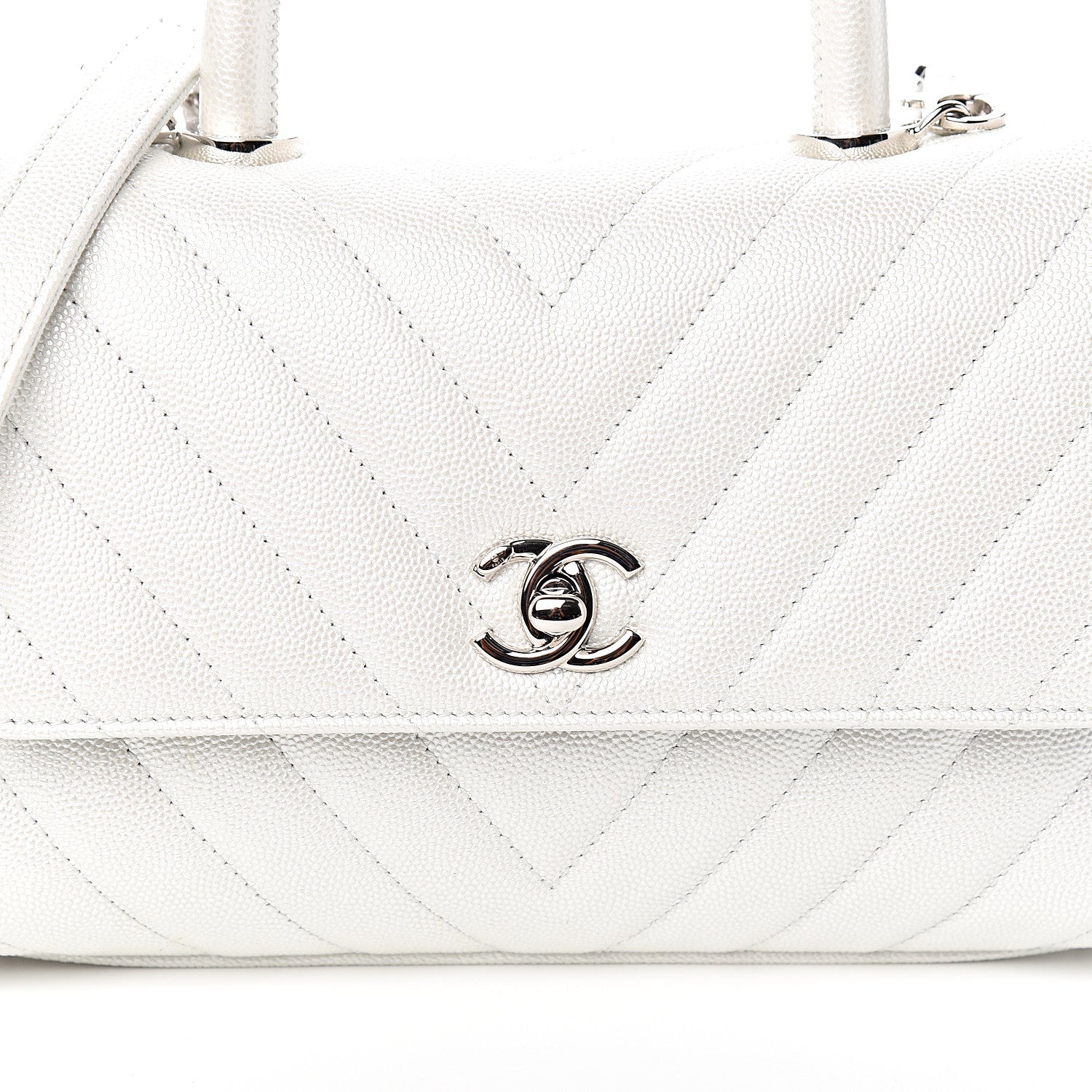 Chanel Iridescent Caviar Chevron Quilted Mini Coco Handle Flap White 9 of 10