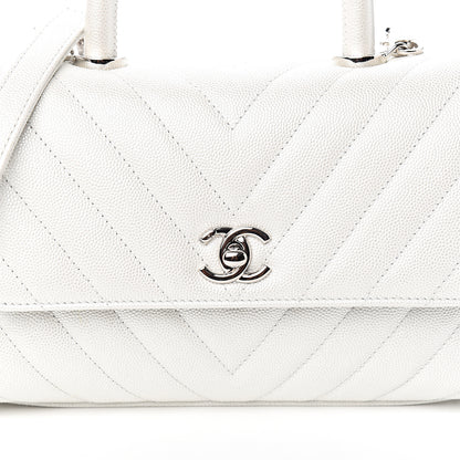 Chanel Iridescent Caviar Chevron Quilted Mini Coco Handle Flap White 9 of 10