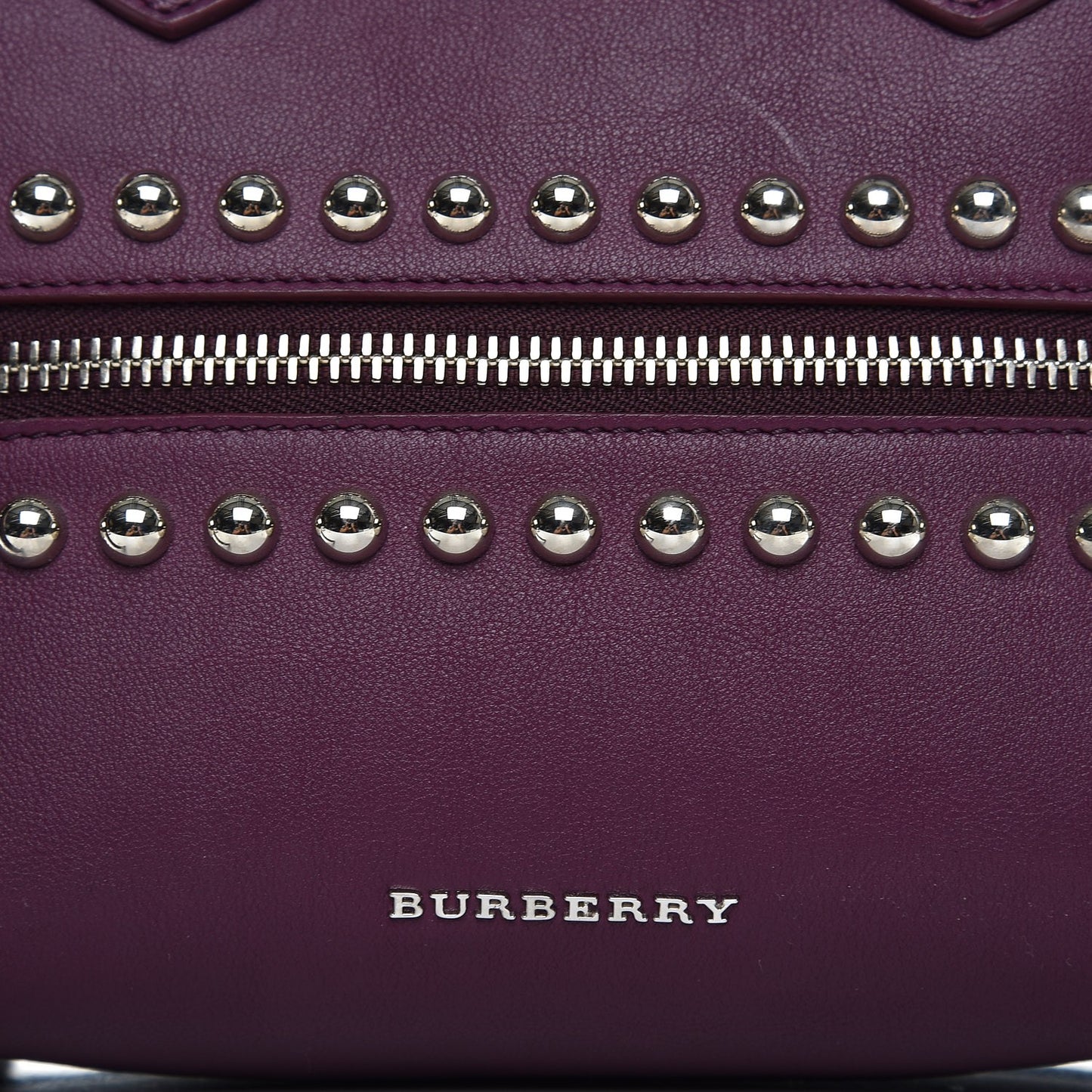 Calfskin House Check Studded Small Banner Tote Dark Plum