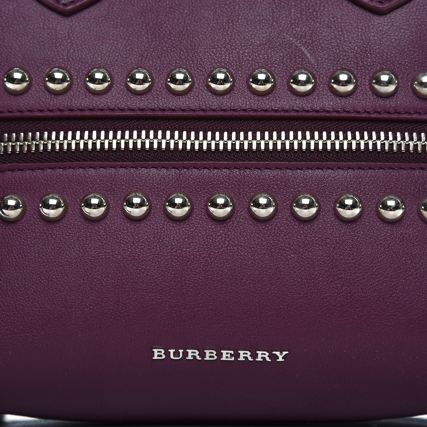Burberry Calfskin House Check Studded Small Banner Tote Dark Plum 7 of 9