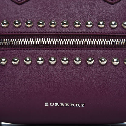 Burberry Calfskin House Check Studded Small Banner Tote Dark Plum 7 of 9