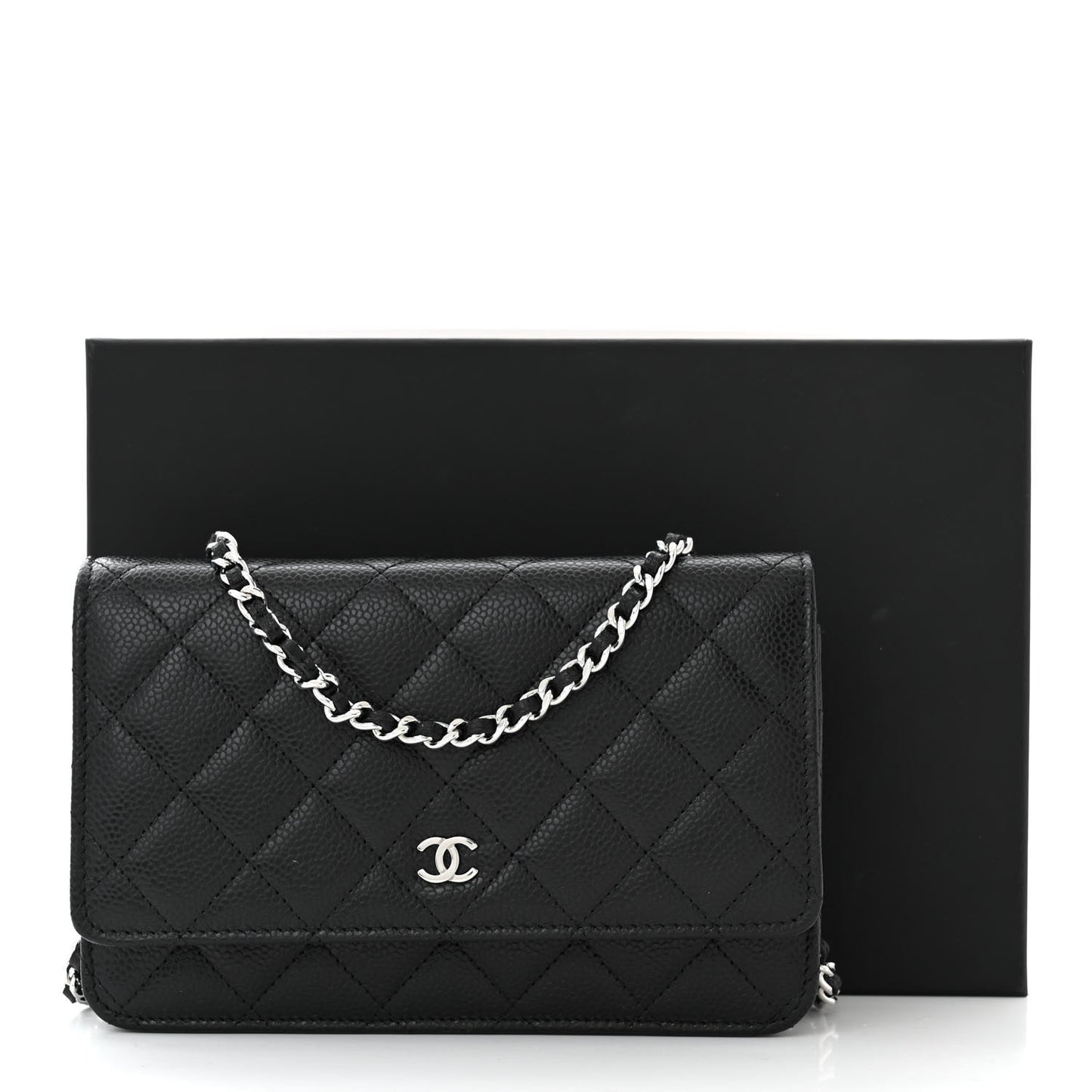 Caviar Quilted Wallet on Chain WOC Black