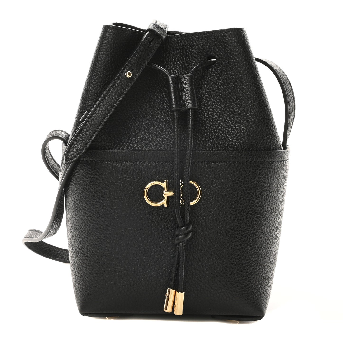 Grained Calfskin Mini Gancino Bucket Bag Black
