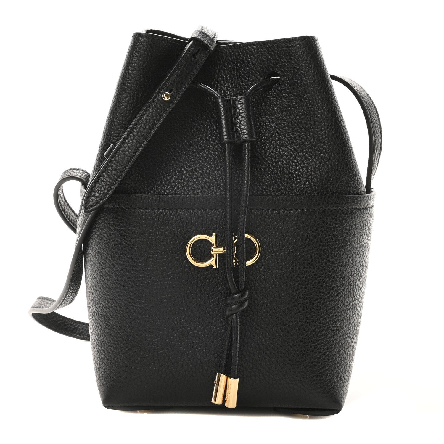 Salvatore Ferragamo Grained Calfskin Mini Gancino Bucket Bag Black 1 of 9