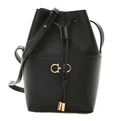 Salvatore Ferragamo Grained Calfskin Mini Gancino Bucket Bag Black 1 of 9