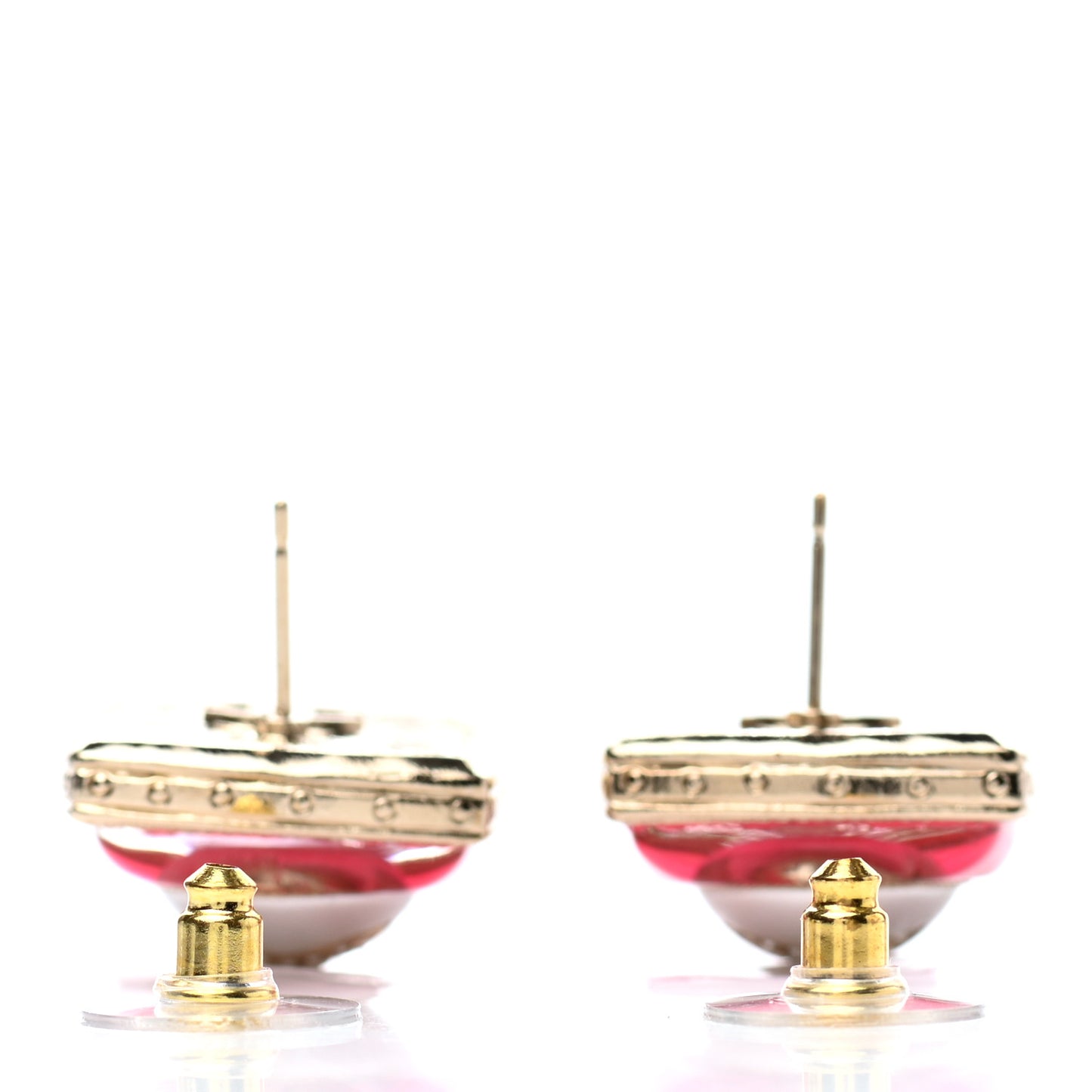 Metal Glass Pearl Strass CC Earrings Pink Gold