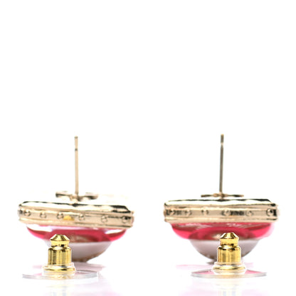 Chanel Metal Glass Pearl Strass CC Earrings Pink Gold 3 of 4