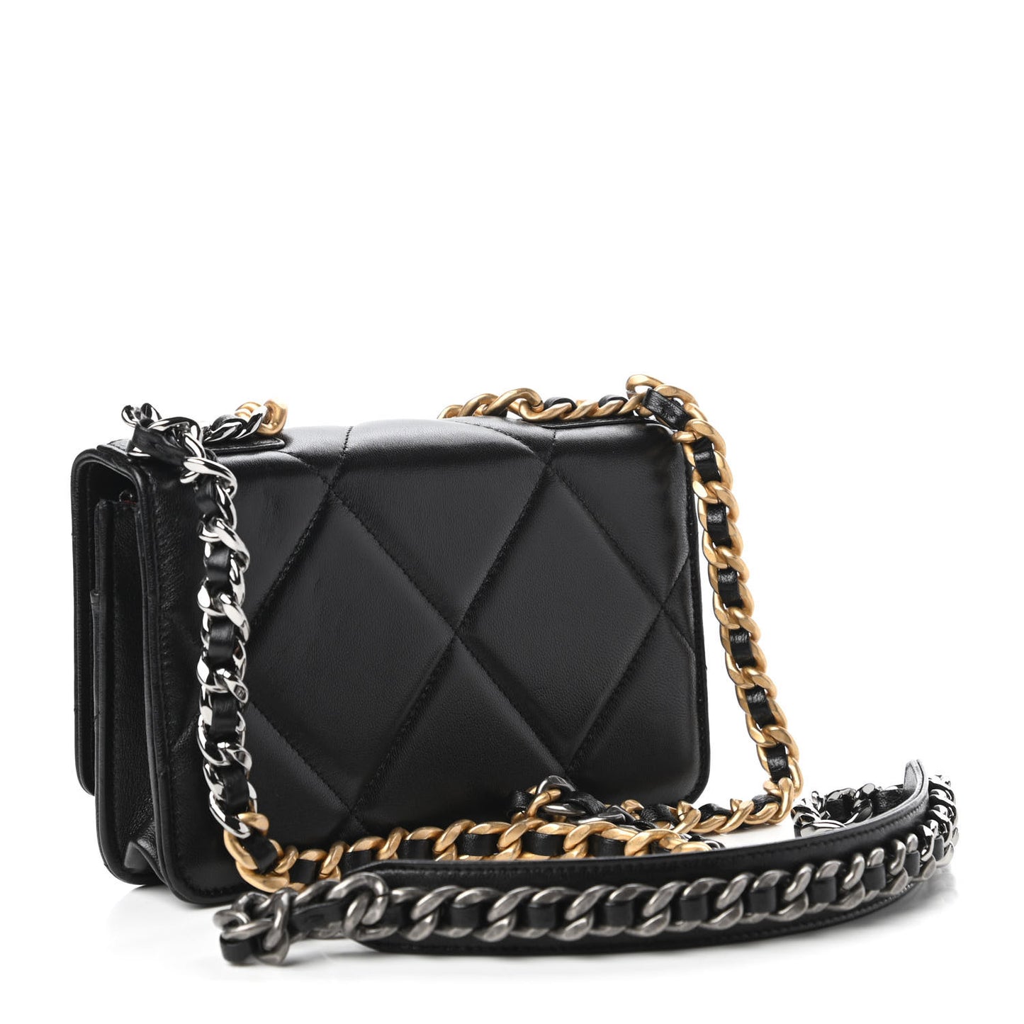 Lambskin Quilted Chanel 19 Wallet On Chain WOC Black