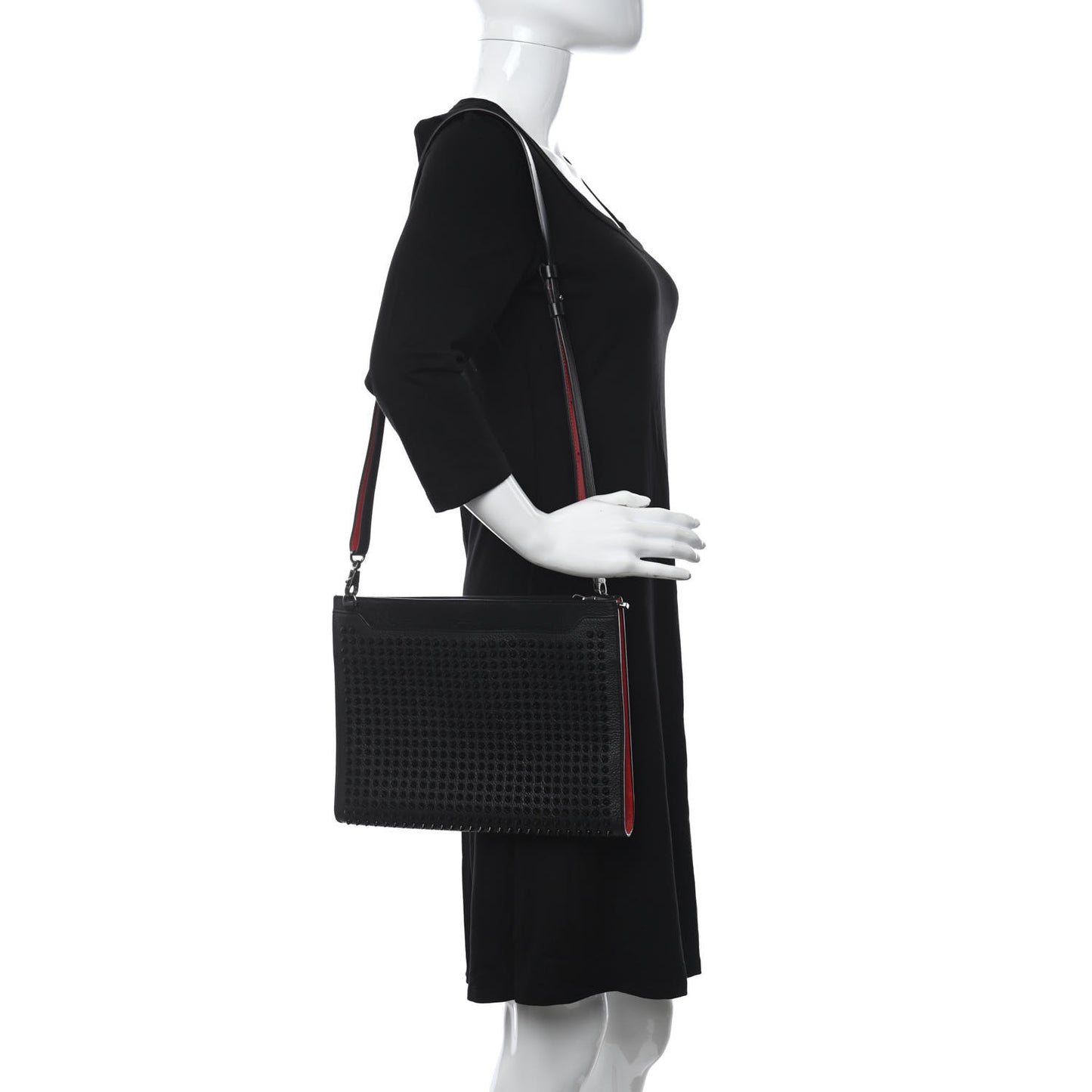 Calfskin Studded Skypouch Crossbody Clutch Black
