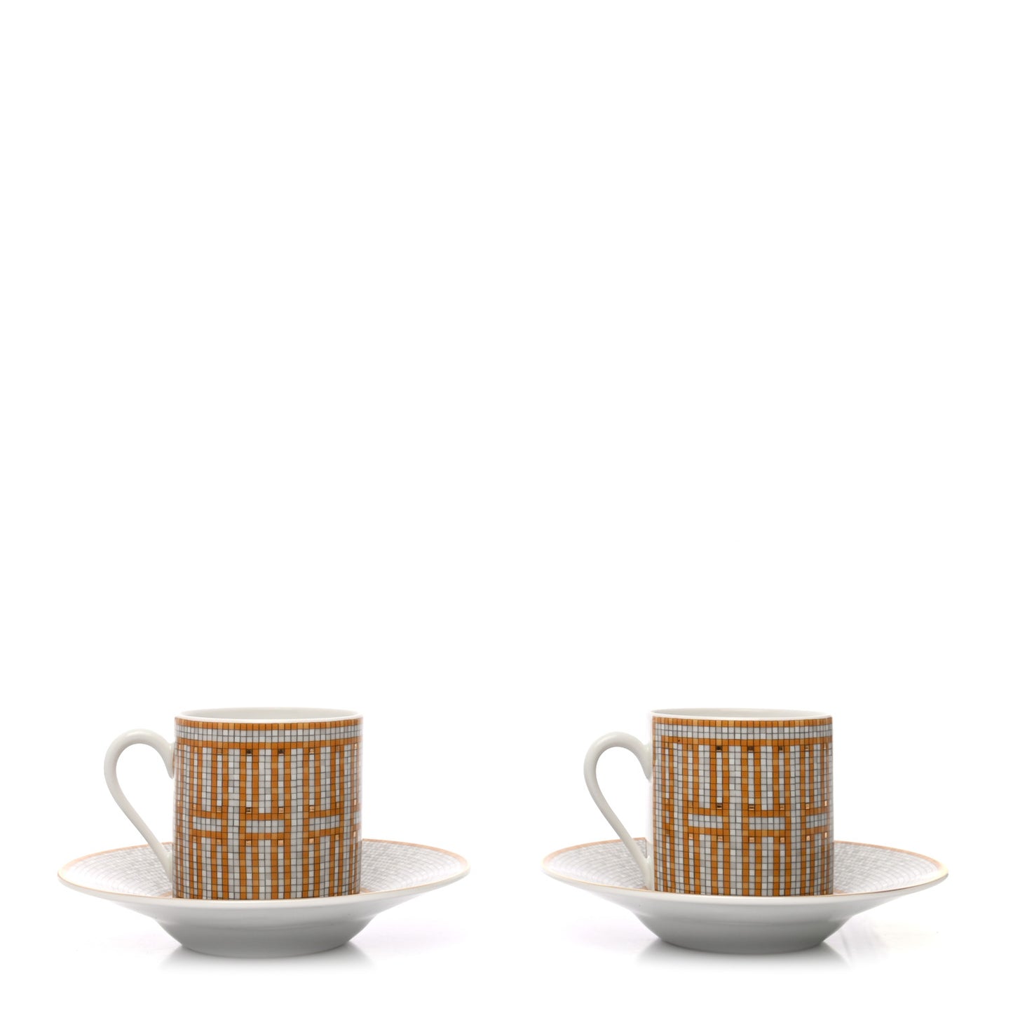 Porcelain Mosaique Au 24 Gold Coffee Cup and Saucer Set of 2