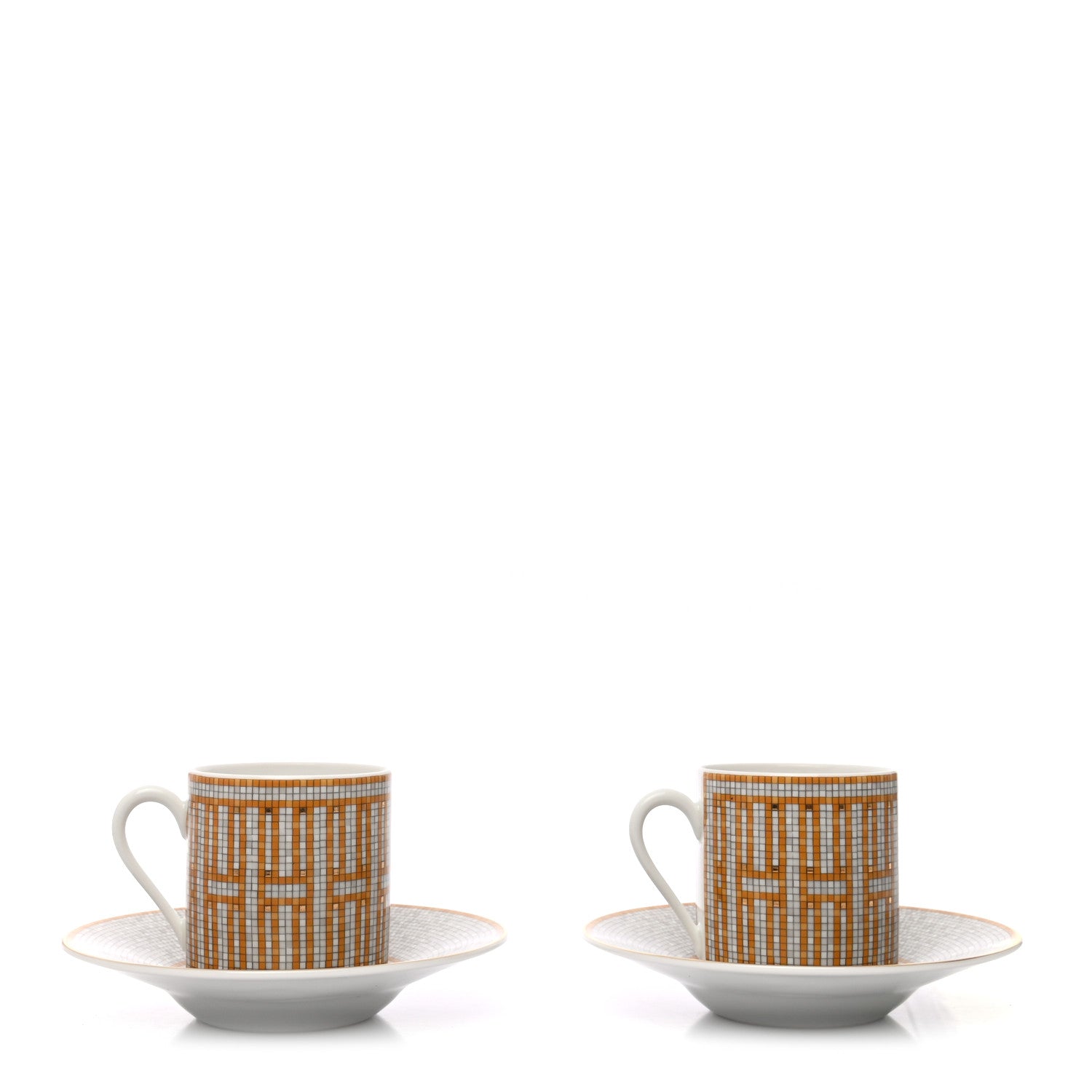 Hermes Porcelain Mosaique Au 24 Gold Coffee Cup and Saucer Set of 2 3 of 9