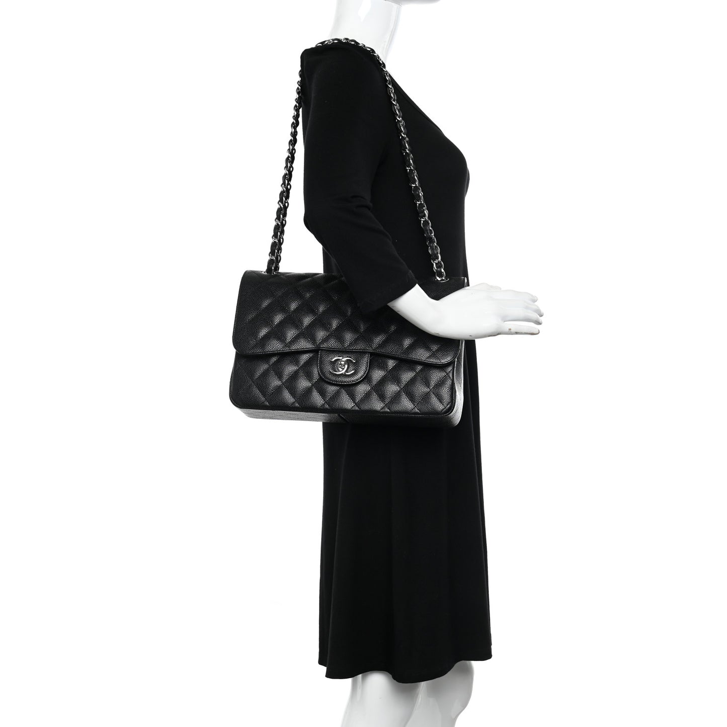 Caviar Quilted Jumbo Double Flap Black