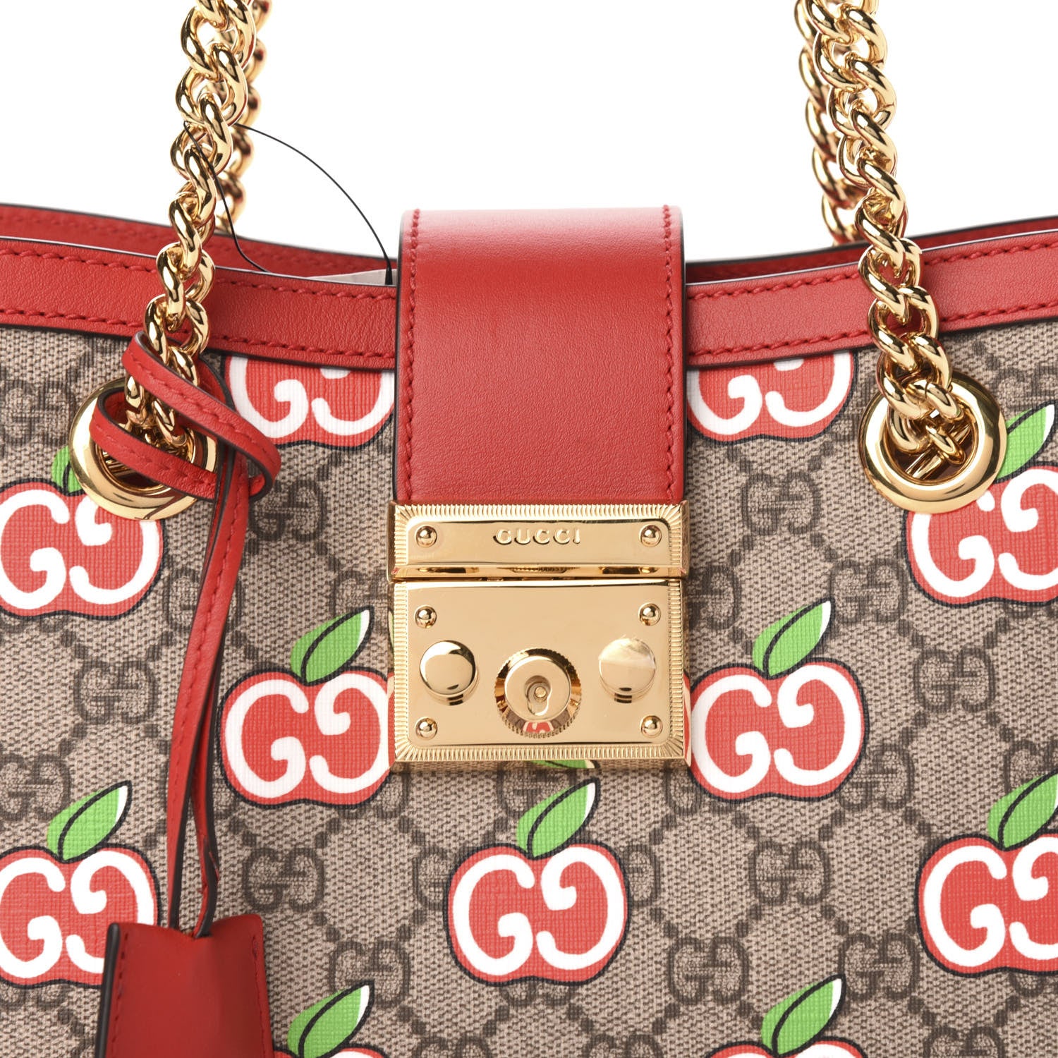Gucci GG Supreme Monogram Apple Small Padlock Tote Beige Multicolor Lobster Red 10 of 10