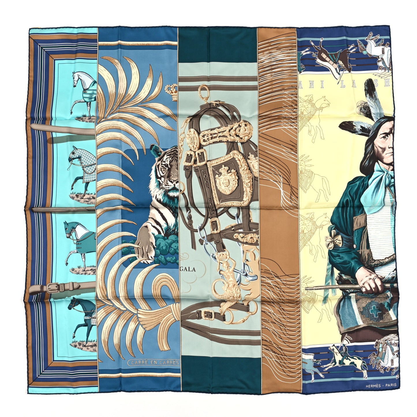 Silk Carre En Carres Scarf 90 Turquoise Mordore Canard