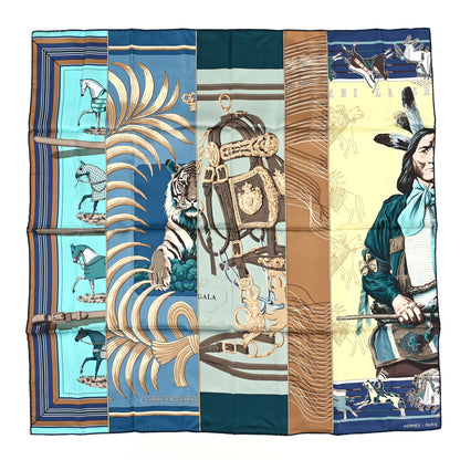 Hermes Silk Carre En Carres Scarf 90 Turquoise Mordore Canard 1 of 3