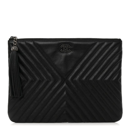 Chanel Calfskin Chevron Quilted Tassel Medium Cosmetic Case Black 1 of 7