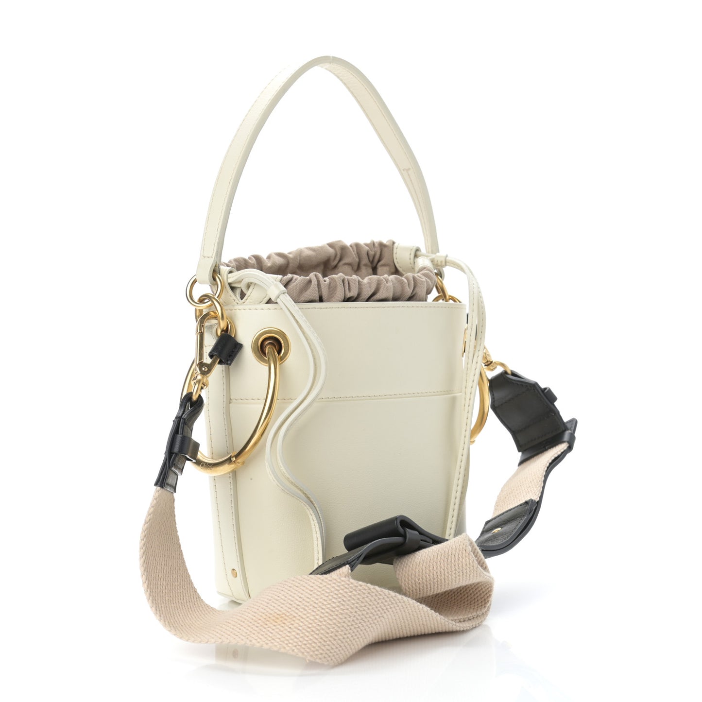 Smooth Calfskin Small Roy Bucket Bag Natural White