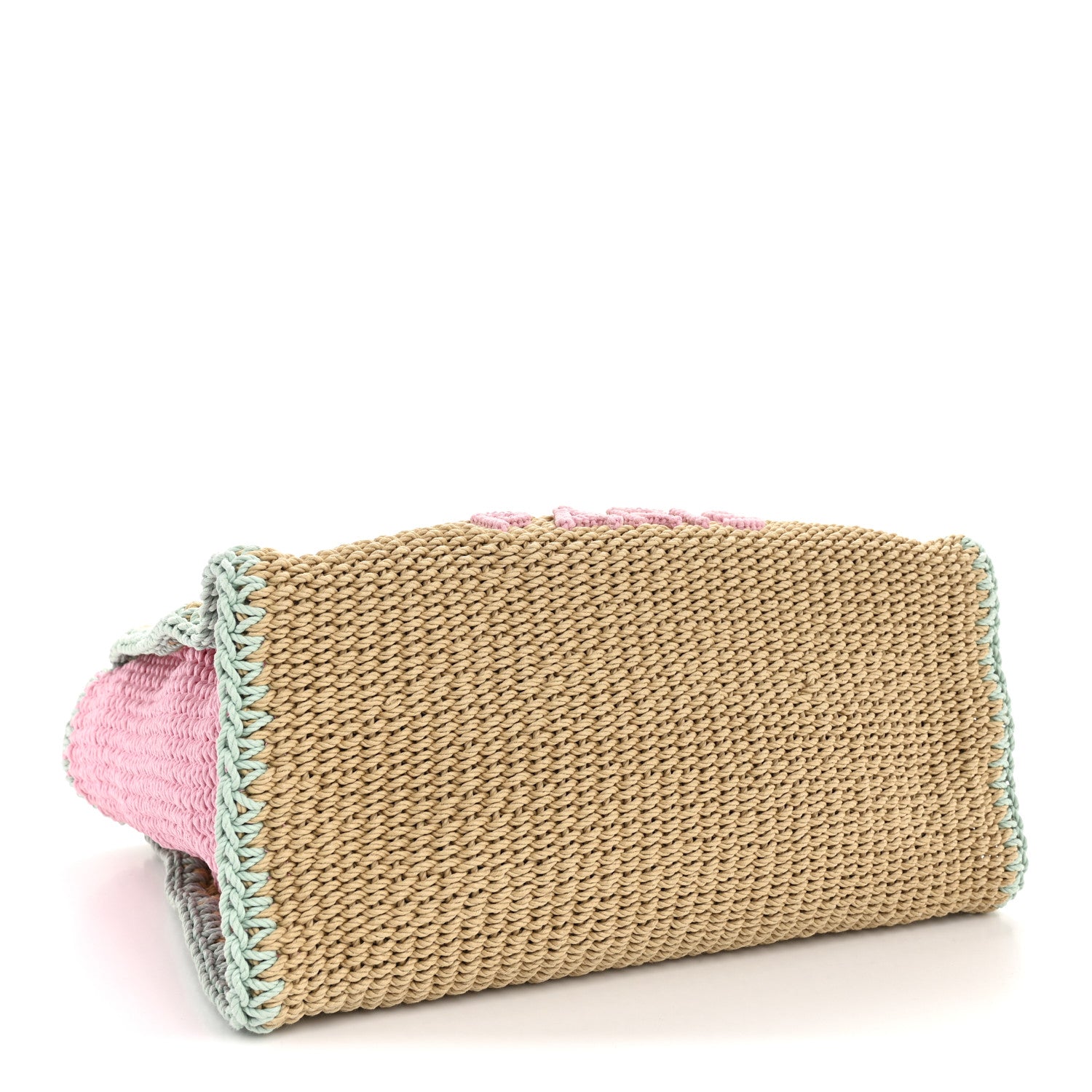 Chanel Raffia Crochet Medium Deauville Tote Beige Light Pink Green 5 of 11