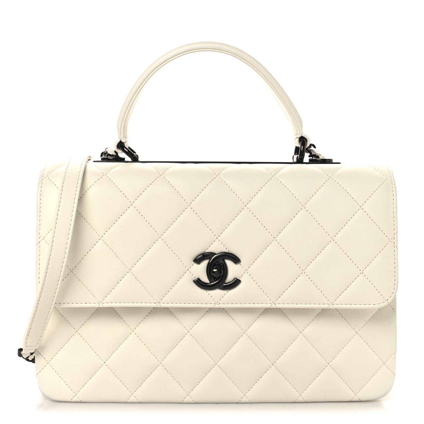 Lambskin Quilted Medium Trendy CC Dual Handle Flap Bag White