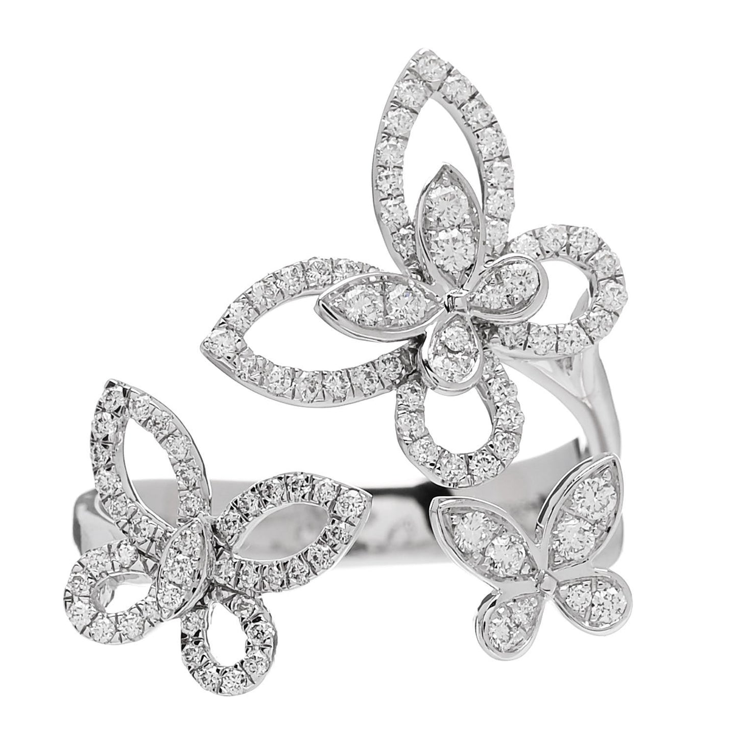 18K White Gold Diamond Triple Butterfly Silhouette Ring 55 7.25