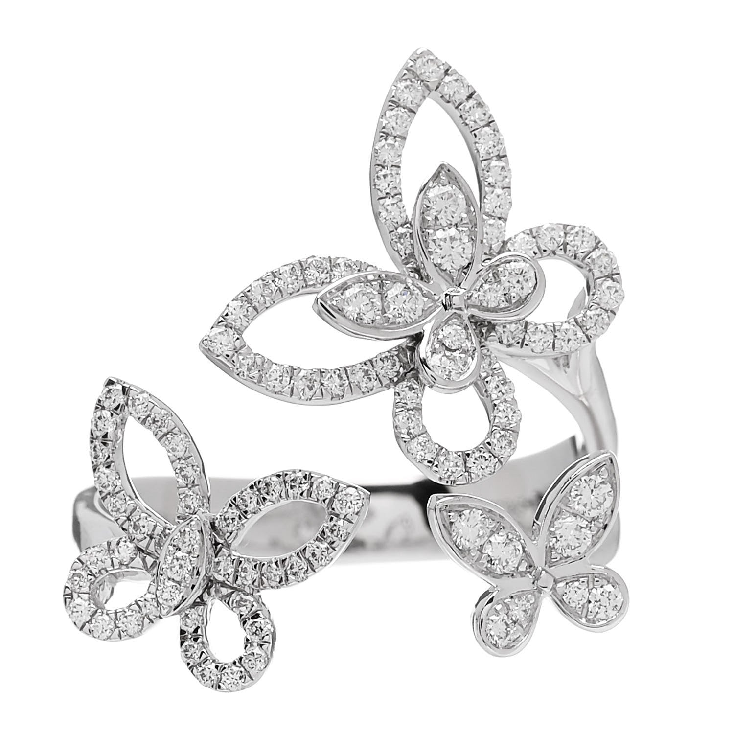 Graff 18K White Gold Diamond Triple Butterfly Silhouette Ring 55 7.25 1 of 5