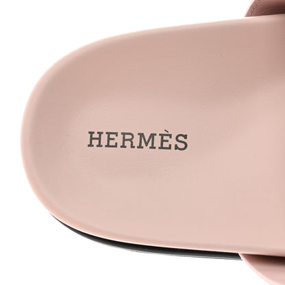 Hermes Suede Goatskin Womens Chypre Sandals 37.5 Rose Porcelaine 7 of 9